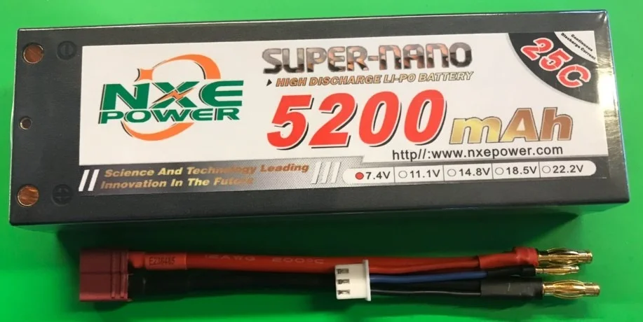 Li-Po batteri 7,4 volt 2 celler hardcase 5200 mAh